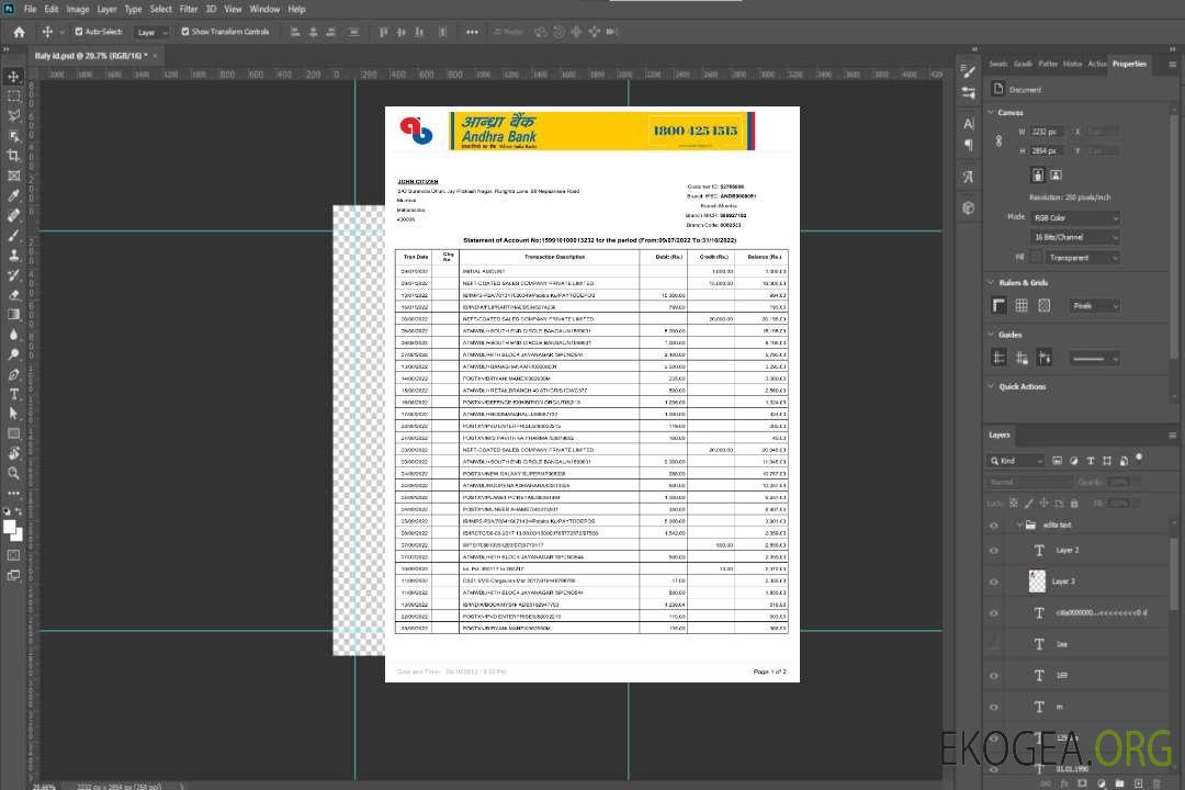 Modèle Word et PDF de relevé bancaire Inde Andhra, 2 pages p1 template Modèle Word et PDF de relevé bancaire Inde Andhra, 2 pages p1 template